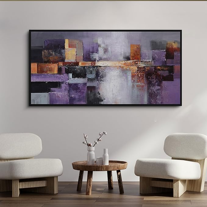 yiijeah Abstract Purple Wall Decor Bedroom Canvas Bathroom Art Picture Items for Women Framed Artwork Print 58x29 Inches