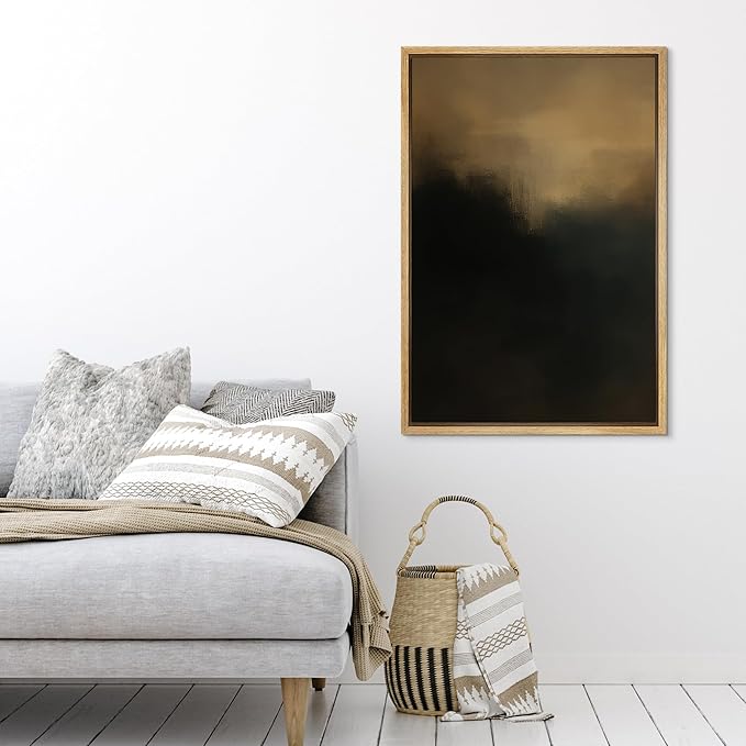 SIGNFORD Framed Canvas Print Wall Art Amber Veil Abstract Golden and Deep Brown Minimalist Illustration Modern Art Decorative Chic Relax/Zen for Living Room, Bedroom, Office - 24"x36" Natural
