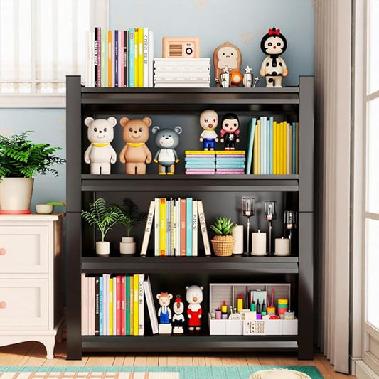 4-Tier Bookshelf, Bookcase with Steel Frame, Book Shelf for Living Room, Home Office, Study, 16 x 45 x 63 Inches, Industrial Style, Black
