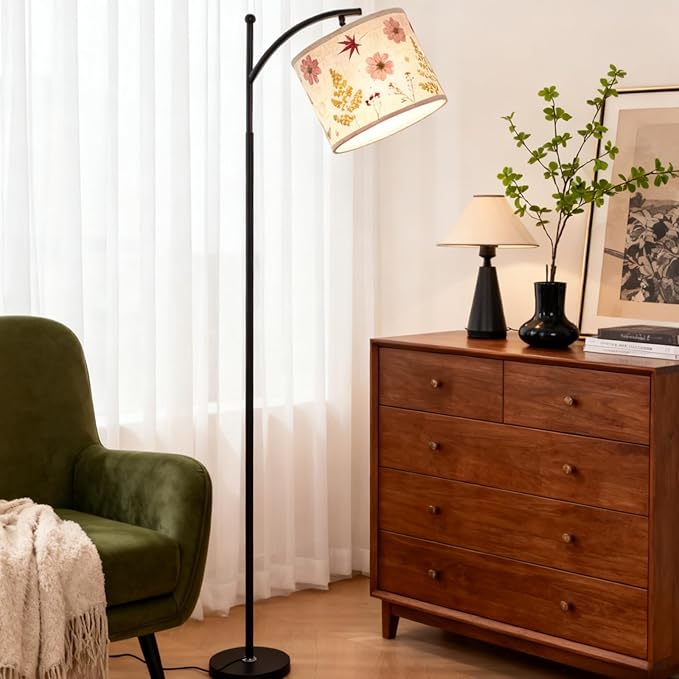 61“Dried Flowers Floor Lamp with 9W 3 Color Temperatures LED Bulb, Tall Standing Lamp with Adjustable Floral Lampshade for Living Room,Bedroom,Office