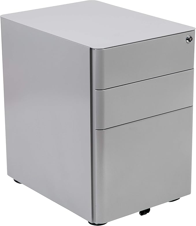 EMMA + OLIVER Modern 3-Drawer Mobile Locking Filing Cabinet Storage Organizer-Gray
