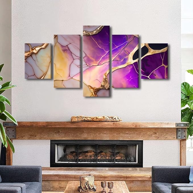 Abstract Canvas Wall Art Modern 5 Panel Abstract Poster Decor Mysterious Universe Abstract Painting Prints for Abstract Enthusiasts Livign Room Decor Stretched and Framed Ready to Hang 60x32 in