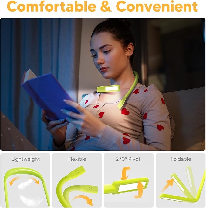 Neck Book Light for Reading at Night, Back to School Supplies Dorm Bed Lamp for College Students Teen Boys Girls Mothers Day Gifts for Wife Grandma Birthday Gifts for Book Lovers Reading Accessories