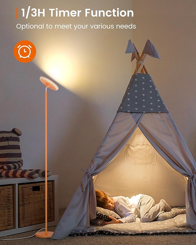 UFO LED Torchiere Floor Lamp with RGB Ambient Light, 42W 3700LM Bright Dimmable Sky Lamp,71in Modern Tall Standing Lamp with Remote Touch Control&Timer, Living Room Bedroom Office Gaming Room,Orange