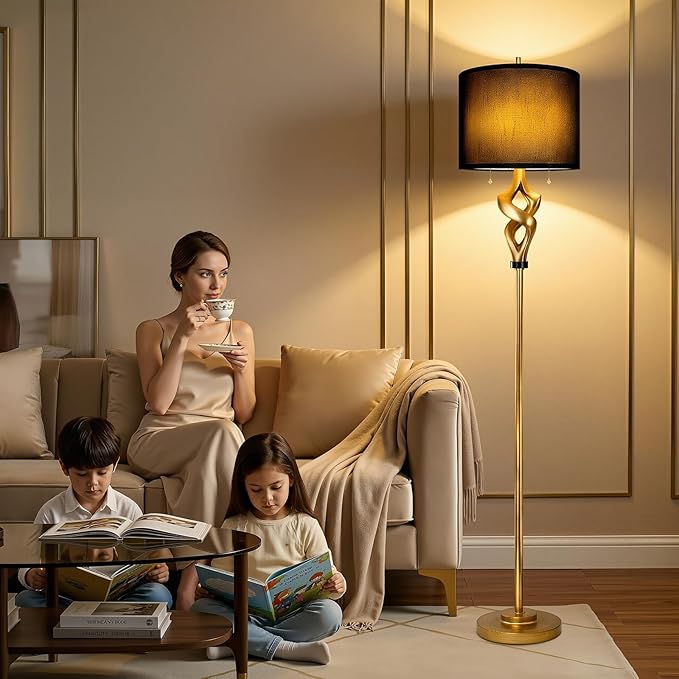 Scenekoy Sculptural 65.5” Floor Lamp for Living Room Bedroom, Antique Gold Leaf Finish & Resin Body, Pull Chains Switch Standing Lamp, Brightness Adjustable Corner Lamp with Bulb Prefer for Home Bar