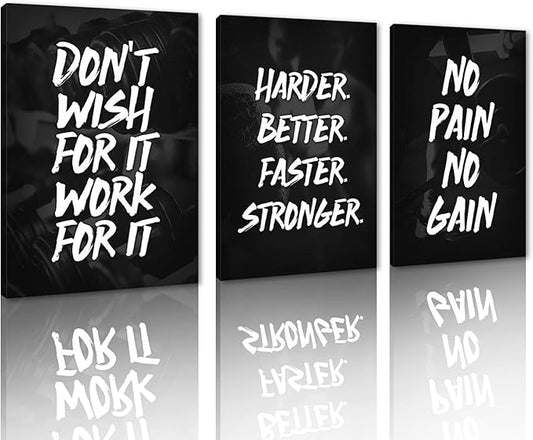 Black & White Motivational Wall Art - Set of 3 Modern Office Canvas Paintings Framed Inspirational Quotes Print Poster Success Artwork for Home, Living Room, Office Wall Decor (24"x36"x3)
