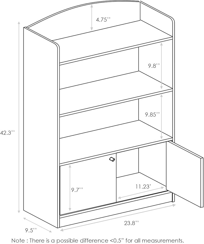 Furinno LOVA Book Shelf, Bookshelf with Storage Cabinet, Bookcase with Door, 11.8 x 23.6 x 37.3, for Living Reoom, Bedroom, Home Office, Pink