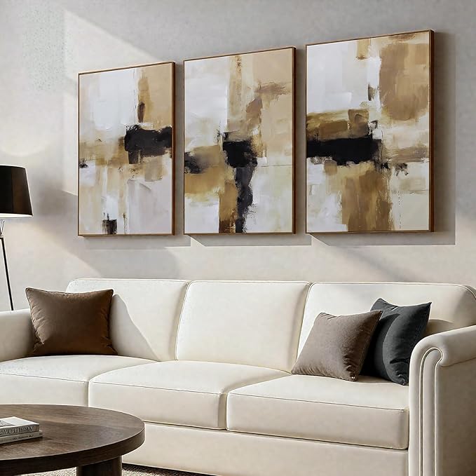 Neutral Abstract Textured Framed Canvas Wall Art Set, Minimalist Wall Decor Modern Art Prints, Black Brown Wall Painting Artwork for Living Room,Bedroom,Dining Room,Office, 16"x24"x3