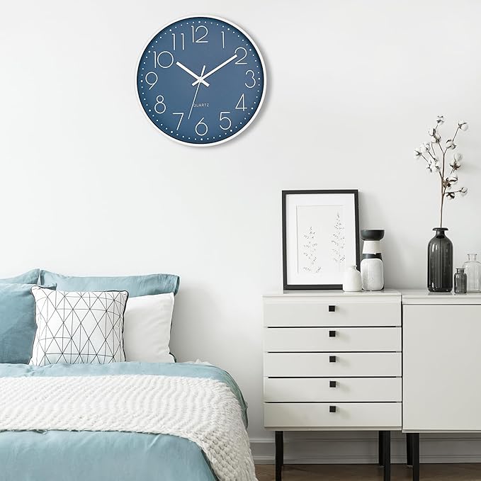 Foxtop 14 Inch Wall Clock Silent Non-Ticking Battery Operated Round Quartz Modern Wall Clock Decorative for Living Room Bedroom Kitchen Home Office (Cerulean)