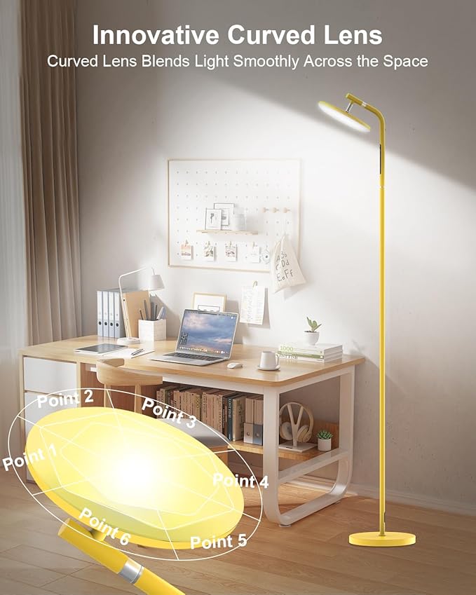 LED Floor Lamp, 36W Super Bright Standing Lamp with Remote & Touch Control, 69" Stepless Dimmable Torchiere Tall Lamp, 350° Rotating Head Floor Lamp for Bedroom, Living Room, Office, Gold