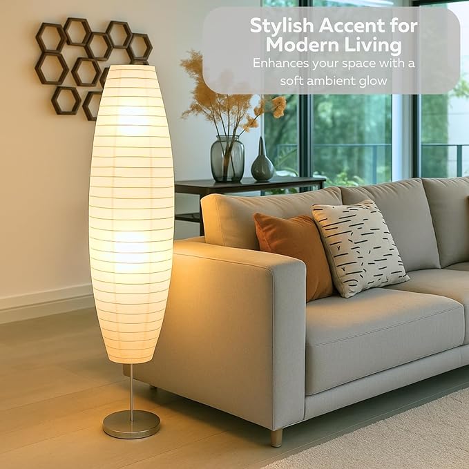 LIGHTACCENTS Paper Floor Lamps Set of 2-59 Inches Tall Rice Paper Floor Lamp with On/Off Footswitch - Elegant Floor Lamps for Living Room Standing Lamp for Bedroom and Living Room Decor