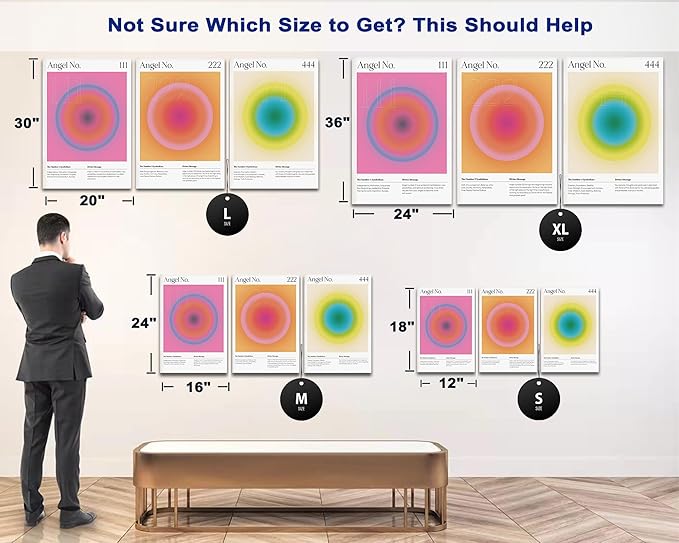 Colorful Gradient Aura Angel Numbers Poster Canvas Print Artwork Room Decor for Bedroom Aesthetic, 3 Piece Framed Inspirational Minimalist Art Paintings Decor for Bedroom Office 24"x36" x 3 Pcs