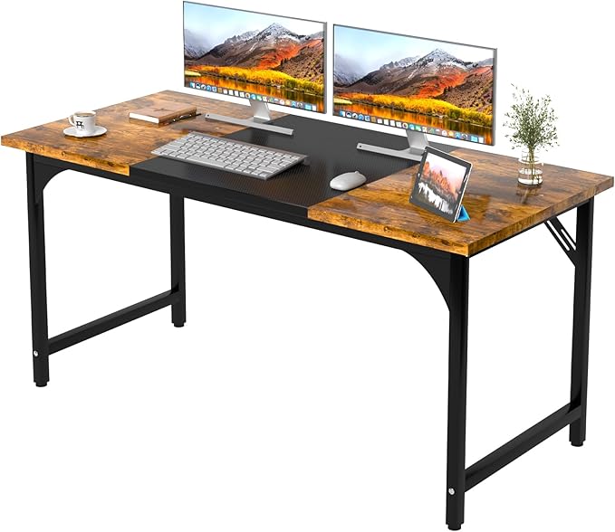 Computer Desk 47.2" Office Desk, Extra Wide 23.62” Carbon Fiber Deep Desktop, 0.59” Thick Heavy-Duty Home Office Desks, Office Table with Steel Frame, Wood Desk for Bedroom Study Writing Gaming Work