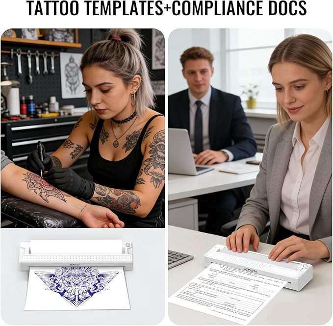 2026 New 2 in 1 Tattoo Stencil & Document Printer, Wireless Bluetooth Thermal Printer - HD Fast Transfer, Portable Easy-to-Use for Tattoo Artists/Shops, Travel, Home, Office - White