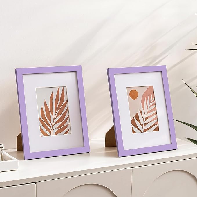 eletecpro 8x10 Picture Frames Set of 10, Picture Frame Collage Wall Decor Display 5x7 Photo With Mat or 8x10 without Mat, Home Decor Gallery Frame for Table Top or Wall Mounting, Purple