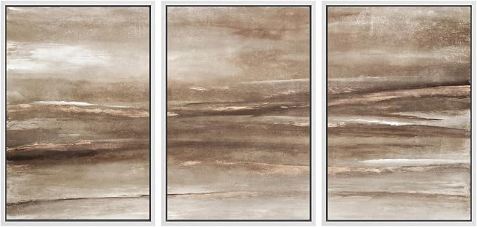 SIGNWIN Framed Canvas Print Wall Art Set Warm Earth Horizon Brown Abstract Landscape Illustrations Modern Art Decorative Abstract for Living Room, Bedroom, Office - 24"x36"x3 White