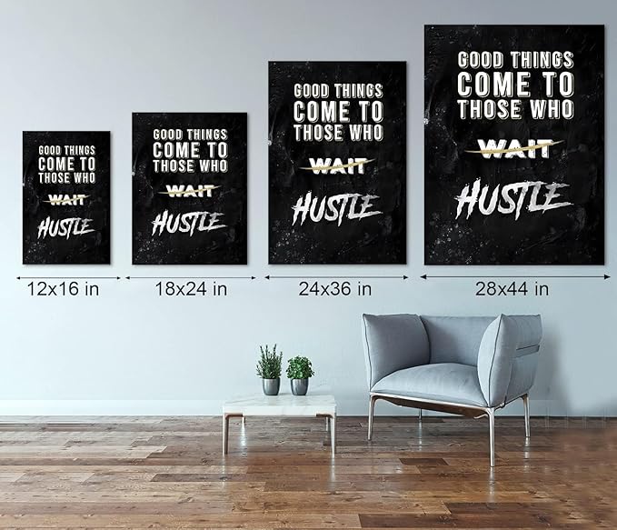 Black and White Letter Good Things Comes After Those Who Hustle Inspirational Posters and Prints Motivational Quote Art Wall Pictures for Living Room Office Framed Easy to Hang-18 Wx24 H