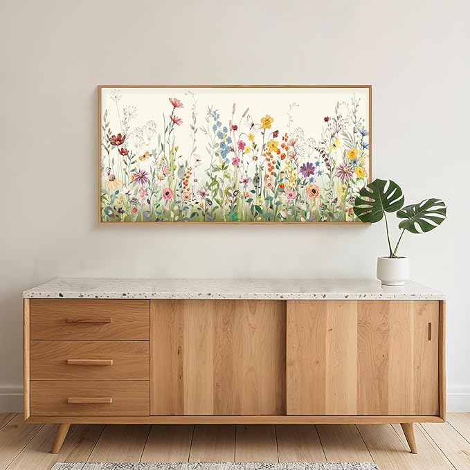 Aryroi Large Colorful Wildflower Framed Canvas Wall Art Set,Vintage Spring Flowers Green Leaf Decor,Watercolor Daisy Floral Botanical Artwork for Living Room, Bedroom,Office- 16"x24"x3