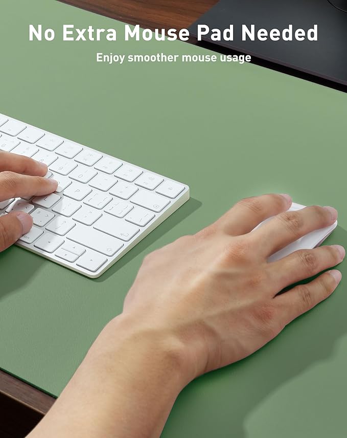 Aothia Faux Leather Desk Mat - Large Mouse Pad, Non-Slip PU Leather Blotter, Waterproof Writing Surface for Office and Home (Olive Green, 63" x 24")