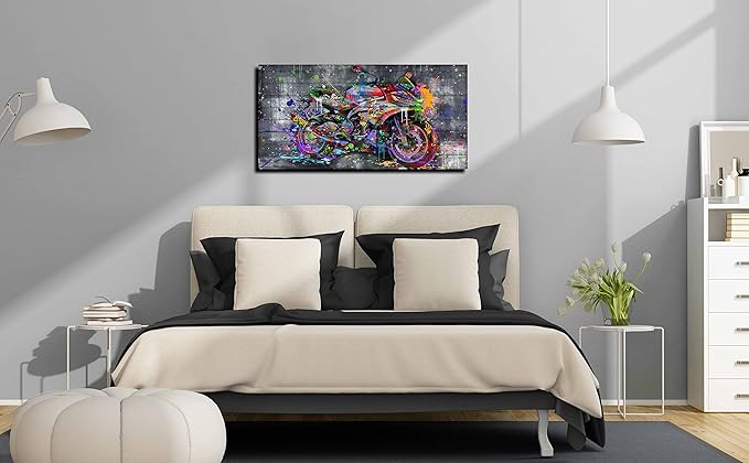 SIXTTART Graffiti Motorcycles Wall-Art - Wall Decor For Bedroom Men - Room Decor For Teens Ready To Hang Size 40" x 20"
