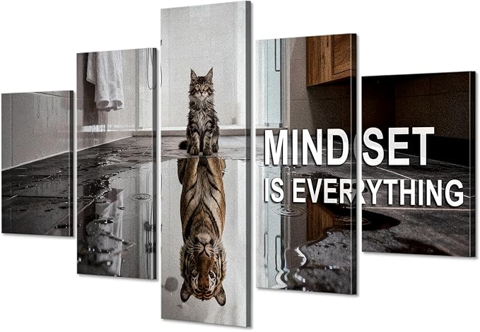 YOUHONG 5 Pieces Mindset is Everything Wall Art Inspirational Wall Decor Inspirational Posters Motivational Art Office Pictures Quotes Decor with Wooden Frame, for Office Decoration (70''W x 40''H)