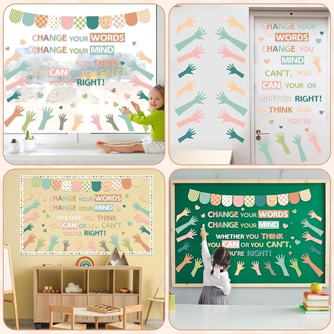 Growth Mindset Bulletin Board Set Motivational Inspirational Themed Classroom Bulletin Board Decorations Change Your Mindset Cutouts Decorations for Back to School Office Home Decor Wall Door