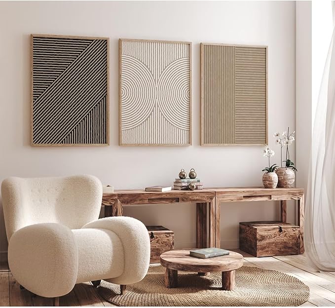 Boho Modern Wall Art Pictures Neutral Abstract Canvas Wall Decor Minimalist Line Wall Art Beige Brown Black Poster Mid Century Painting Artwork for Living Room Bedroom 16x24 Inch Unframed Set of 3