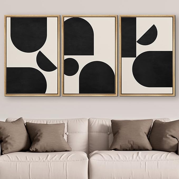 SIGNFORD Framed Canvas Print Wall Art Set Geometric Semi Circle Arch Polygons Abstract Shapes Illustrations Modern Art Bohemian Nordic Relax/Calm for Living Room, Bedroom, Office - 16"x24"x3 Natural