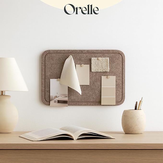 Orelle Felt Bulletin Board | 23 x 15” | Foldable Peel and Stick Felt Board for Wall | Alternative Cork Board for Office, Message Board, Kids Art Display | Mocha