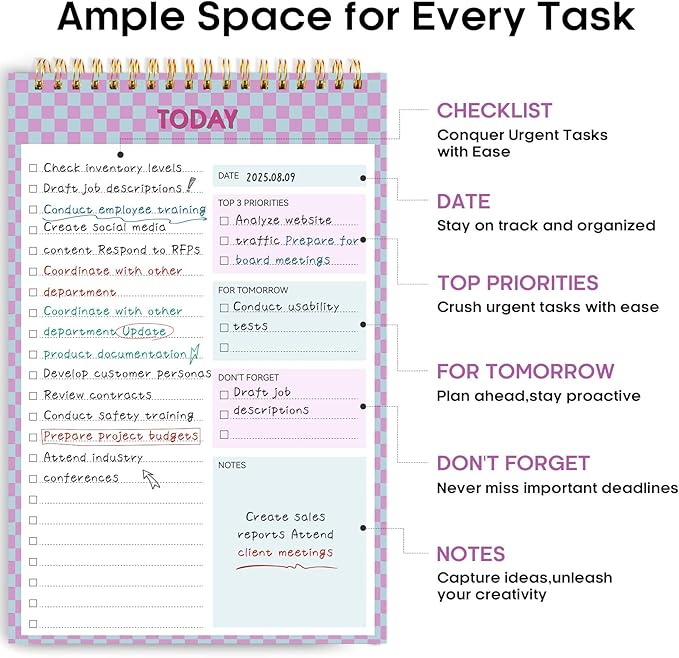 Taja 6 Pack of To Do List Notepad - To Do List Notebook for Work with 52 Sheets, 9.8" x 6.5", Undated Daily Planner Perfect for Daily Tasks and Goal Setting, Notepad Suitable for Office, Home & School - Lavender Checkered
