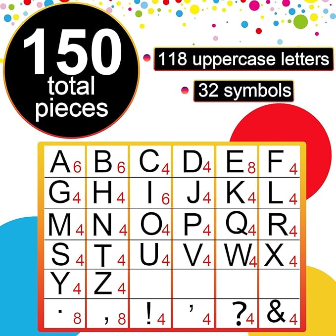 150 PCS Large 6" Font Bulletin Board Letters and Punctuation Cutouts Set, Black with Rainbow Neon Decoration Border Letters for Classroom Alphabet Poster Wall Bulletin Board Display Home School Decor