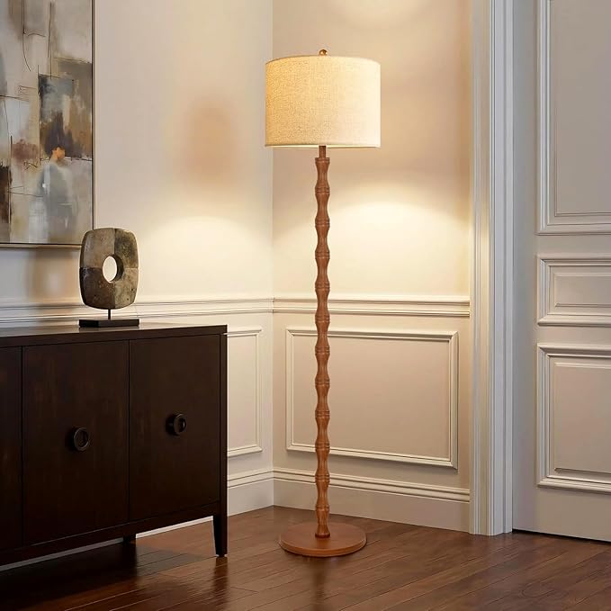 Wood Floor Lamp for Living Room,Bedroom,Vintage Farmhouse Mid Century Standing Lamp with Remote,Dimmable Rustic Industrial Tall Lamp Retro Floor Light Boho Bohemian