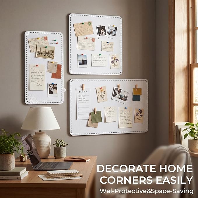 3 Pack Large Felt Bulletin Boards 24"/16"/7"x 16" Foldable Picture Vision Board for Office Wall Frameless Cork Board with 60 Push Pin for Home, Kitchen, Wall Pin Boards(White)