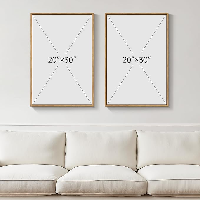 Framed Boho Desert Landscape Wall Art for Living Room, Mid Century Modern Set of 2 Painting Print Canvas Artwork for Walls, Large Bohemian Sun and Moon Cactus Wall Decor for Bedroom Office, 20x30 Inch