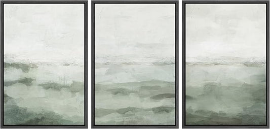 MUDECOR Framed Canvas Print Wall Art Sage Green Abstract Prints Minimalist Modern Wall Art Decor for Bedroom - 24"x36"x3 Black