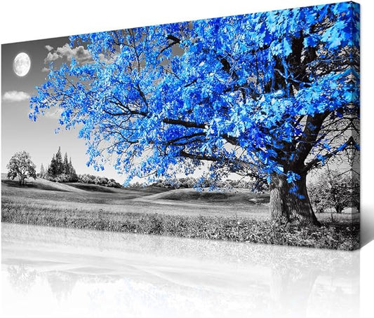 Wapluam Canvas Wall Art For Living Room Modern Wall Decor For Bedroom Black And White Wall Paintings Blue Tree Scenery Pictures Prints Artwork Office Decor Room Aesthetic Home Decor 20" X 40"