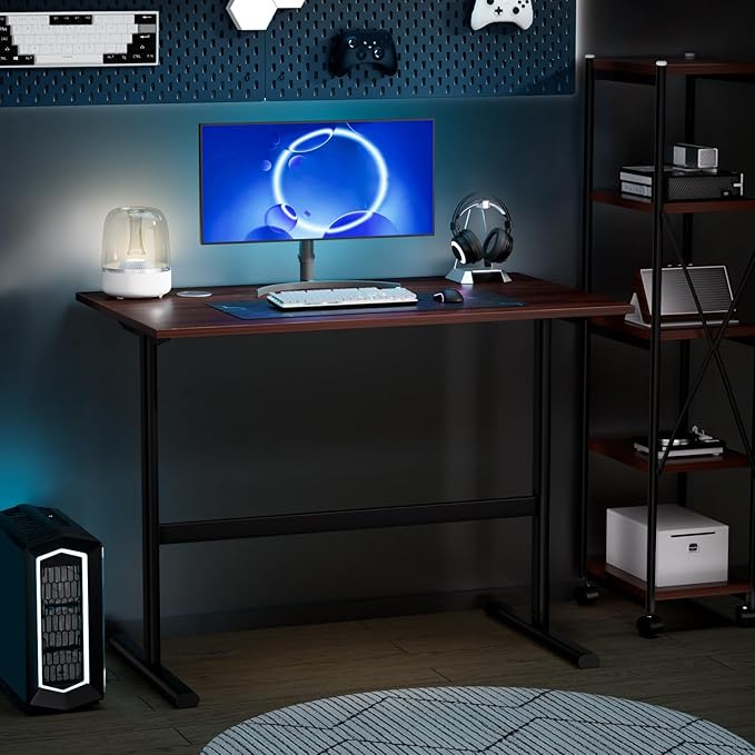 YOXIER Computer Desk, I-Shaped Office Desk, 39 Inch Small Computer Desk for Home Office, Bedroom Student Study Table, Writing Table with Table Cable Hole for Small Spaces 100cm