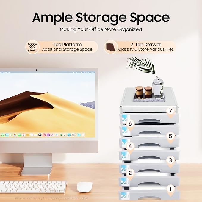 File Cabinet, Desk Organizer with 7 Drawers Metal Desktop Storage Cabinet File Holder with Locks and Keys for Home Office Organization (7 Layers)