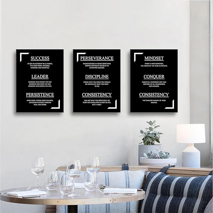 Consistency Perseverance Discipline Motivational Canvas Wall Art Inspirational Quotes Picture Painting Positive Print Poster for Office Gym Living Room Bedroom Wall Decor Ready to Hang [36''Wx16''H]