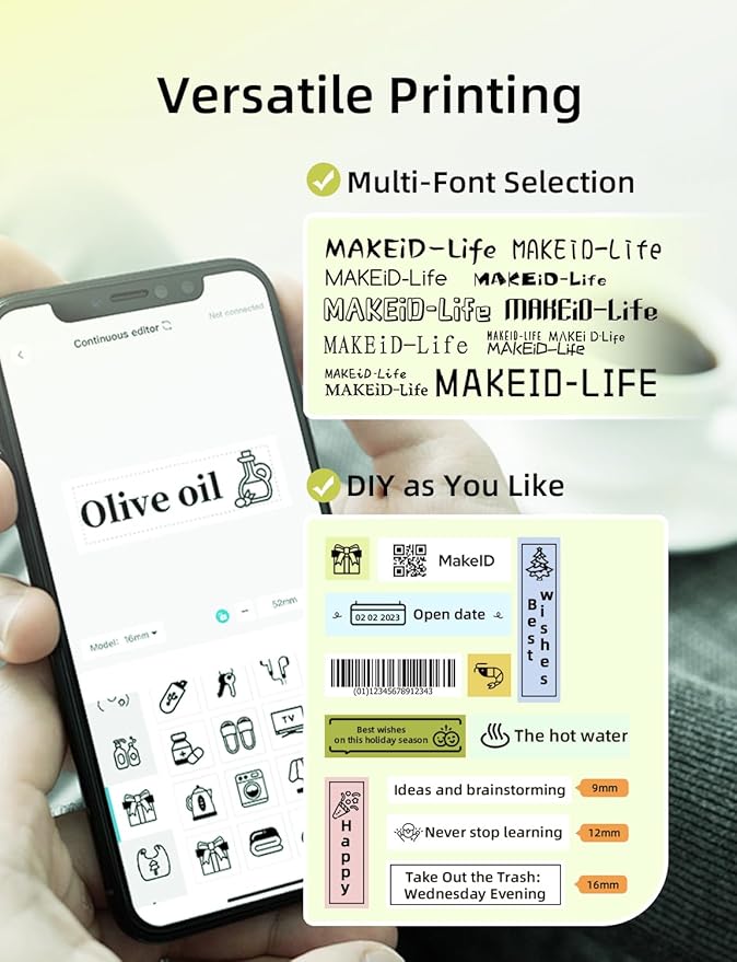 Makeid L1 Label Maker Machine with 4 Tapes - Portable & Rechargeable Label Makers Compatible with 9/12/16mm Waterproof Tape - Mini Bluetooth Labeler for Organizing Office Home School