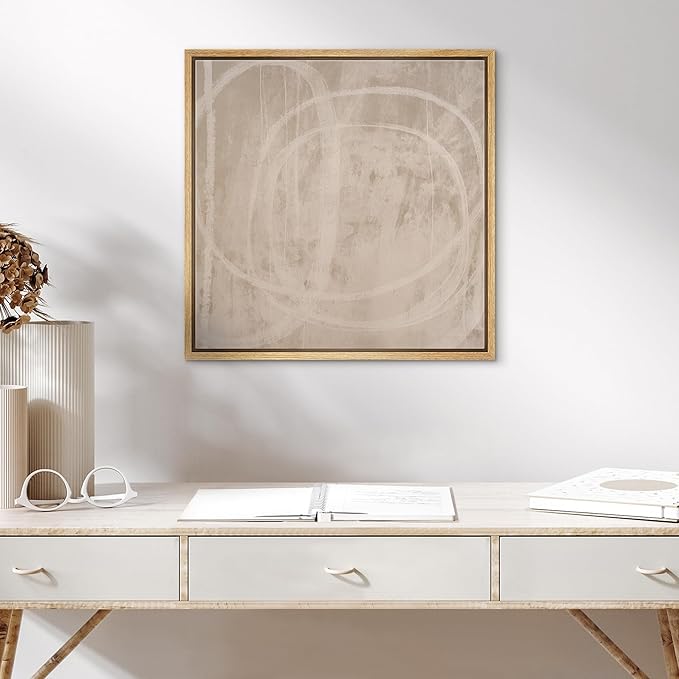 SIGNWIN Framed Canvas Print Wall Art Looped Line Neutral Abstract with Overlapping White Curves Illustration Modern Art Decorative Boho Relax/Zen for Living Room, Bedroom, Office - 16"x16" Natural