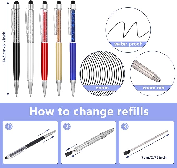 MengRan Mini D1 Ballpoint Ink Pen Refills for Twist Pens, 1mm Medium Tip, Compatible with Swarovski Pen Refills (10 Pcs Black Ink)