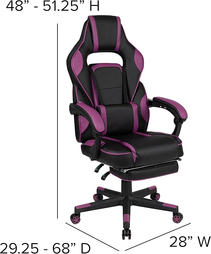 Flash Furniture X40 Gaming Chair Racing Ergonomic Computer Chair with Fully Reclining Back/Arms, Slide-Out Footrest, Massaging Lumbar - Black/Purple