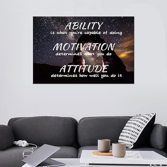 Attitude Motivational Posters Ability Motivation Wall Art Canvas Painting Inspirational Pictures Prints Framed Artwork Office Home Decor Ready to Hang [36''W x 24''H]