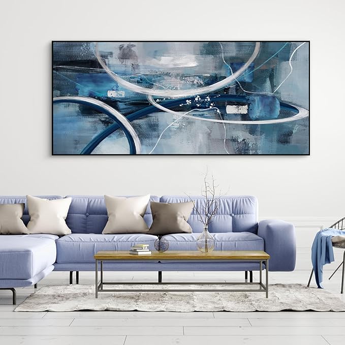 XLSJERST Abstract Wall Art for Lving Room - Extra Large 86x39 Inches Black and Gray Picture Black Framed Artwork for Bedroom Office Home Decor