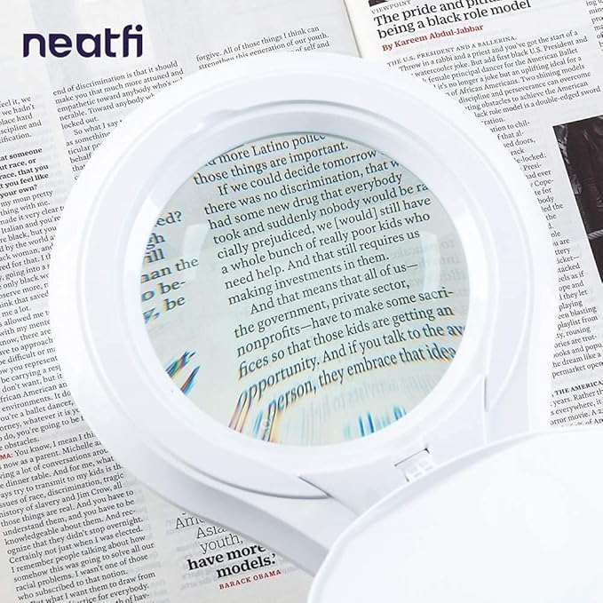 Neatfi LED Magnifying Lamp 1,200 Lumens with Clamp – 5” 5-Diopter Glass Lens, Dimmable Task Light | Adjustable Arm | Reading, Sewing & Crafting (White, 5 Diopter)