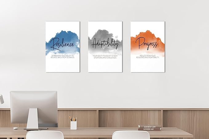 3 Piece Office Canvas Wall Art, Motivational Quotes Print Pictures Wall Decor for Office, Entrepreneur Poster Women Inspirational Framed Artwork Home Office Decor 12"x18" x 3 Pcs