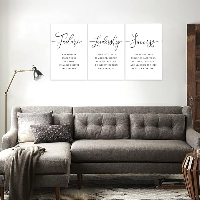 3 Piece Inspirational Canvas Wall Art, Quotes Motivational Mindset Print Pictures for Office Wall Decor, Triptych Entrepreneur Poster Framed Artwork for Women Men Home Decor Ready to Hang (48"Wx24" H)