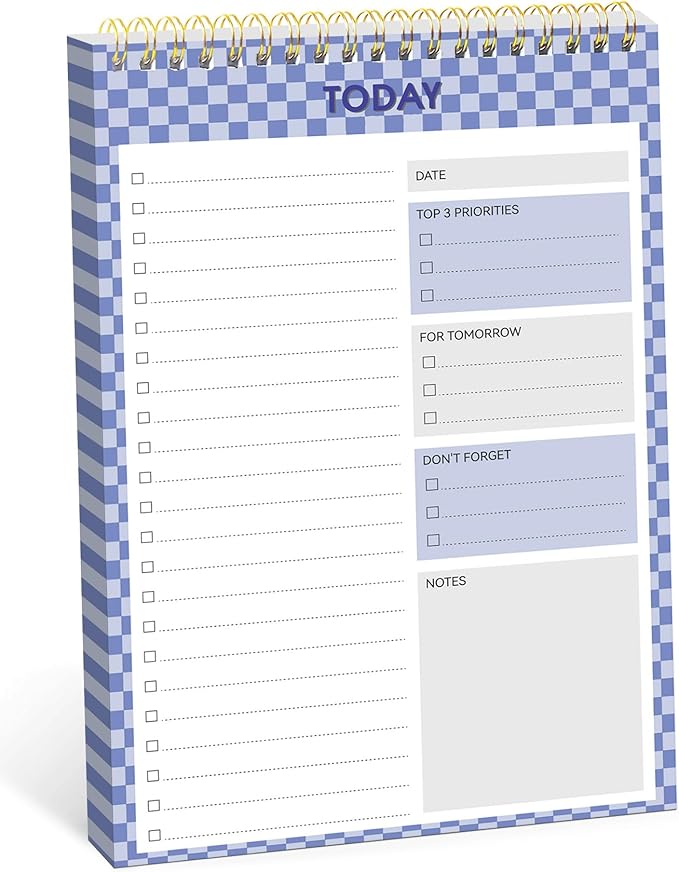 Taja To Do List Notepad - To Do List Notebook for Work with 52 Sheets, 9.8" x 6.5", Undated Daily Planner Perfect for Daily Tasks and Goal Setting, Notepad Suitable for Office, Home & School - Indigo Checkered