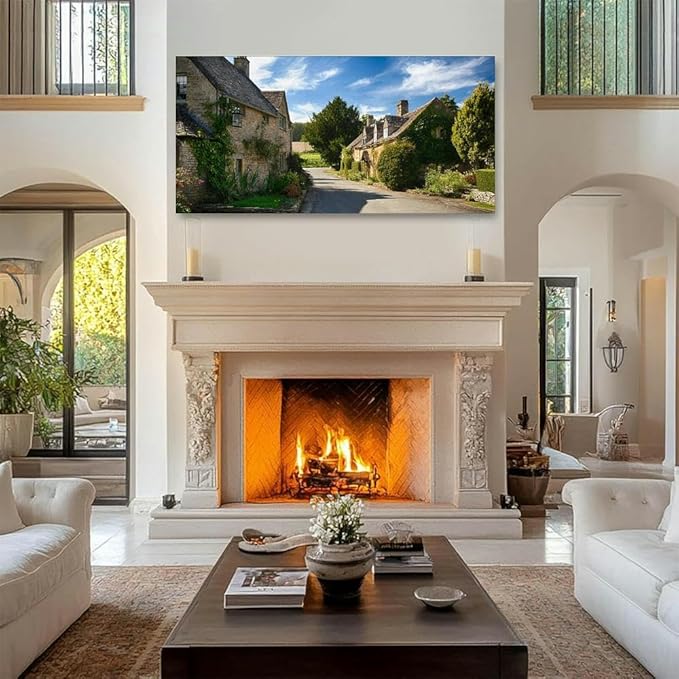 Old cotswold stone houses Canvas Wall Art Large Framed Prints Pictures Wall Decor Posters Painting Artwork for Living Room Bedroom Kitchen Bathroom 24x47